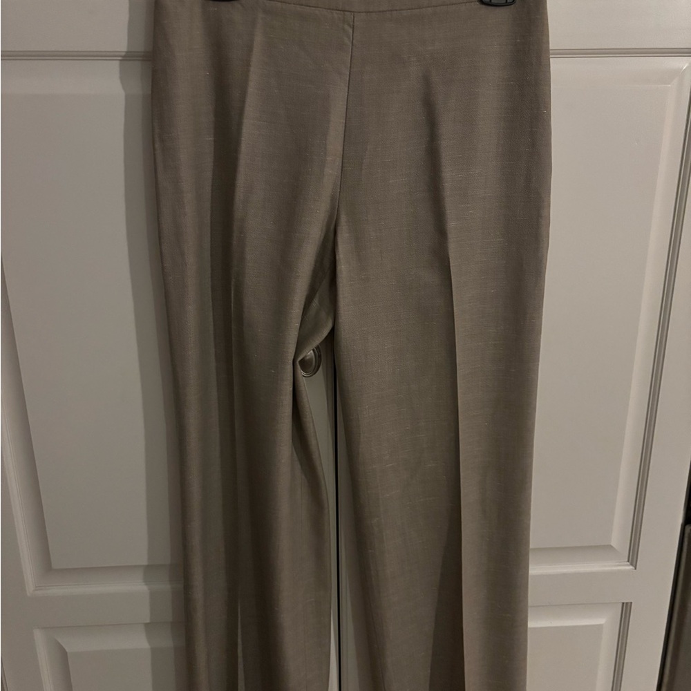 Rena Lange Silk/wool Dress Trousers green tan Side Zipper, size‎ 8